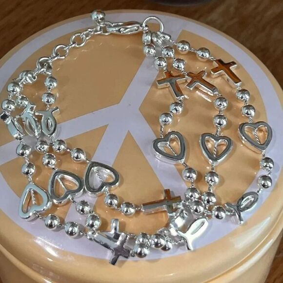 NWOT # Strand Silver Crosses & Hearts Bracelet #JW7 - Picture 1 of 9